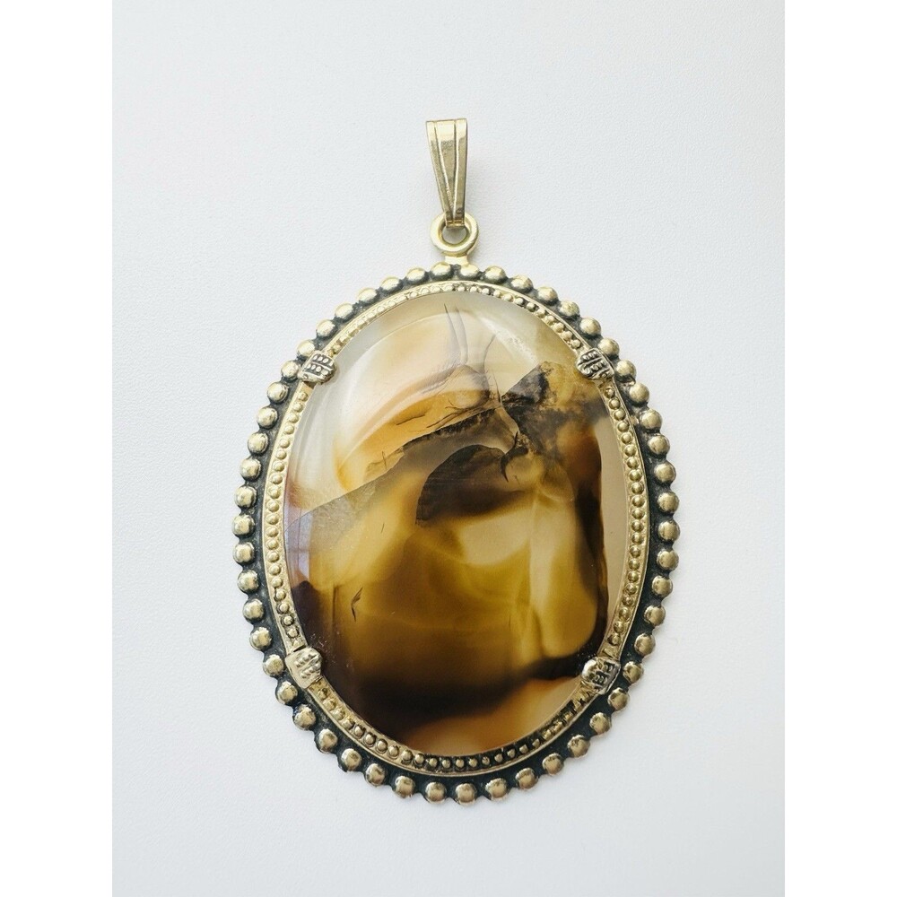 Vintage Genuine Agate Pendant Gold Tone